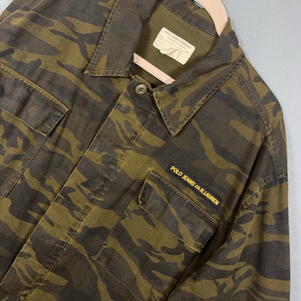 Vtg Polo Jeans Co Ralph‎ Lauren Field Jacket Mens Sz L Green Tiger Stripe Camo